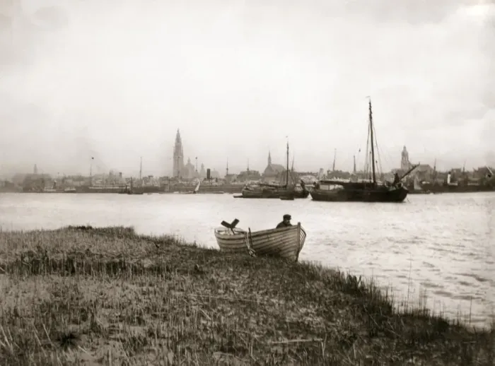 Framed Print : Rowing boat by a canal, Rotterdam, 1898. Artist: James Batkin Framed Print : Rowing boat by a canal, Rotterdam, 1898. Artist: James Batkin