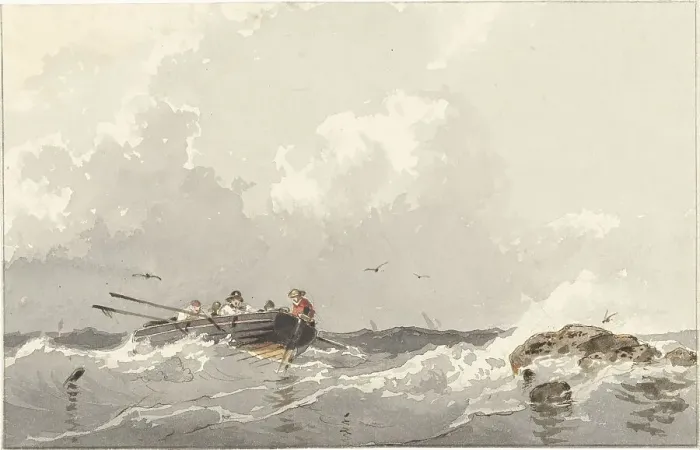 Framed Print : Rowing boat at sea, 1834-1872. Creator: Frans Arnold Breuhaus de Groot Framed Print : Rowing boat at sea, 1834-1872. Creator: Frans Arnold Breuhaus de Groot