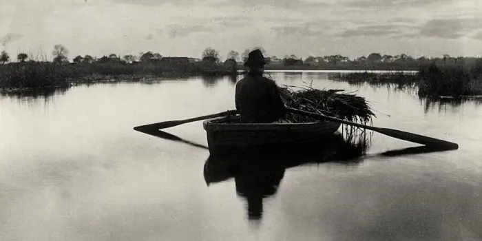 Framed Print : Rowing Home the Schoof-Stuff, 1886. Creator: Peter Henry Emerson Framed Print : Rowing Home the Schoof-Stuff, 1886. Creator: Peter Henry Emerson