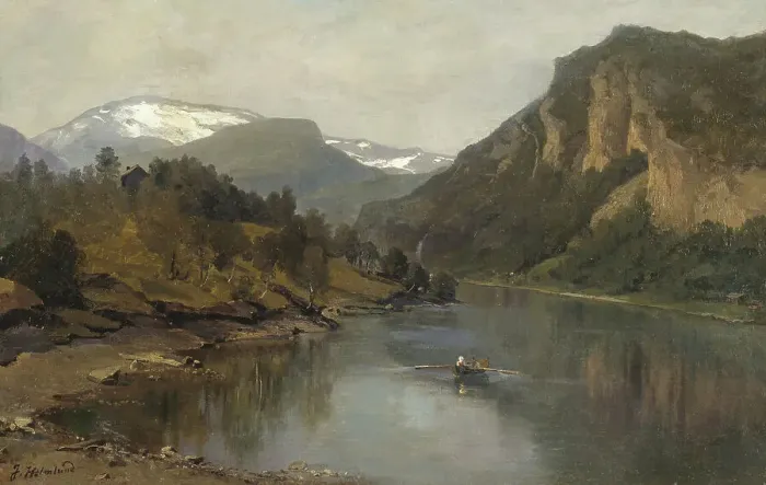 Framed Print : Rowing trip on the fjord, 1870s. Creator: Josefina Holmlund Framed Print : Rowing trip on the fjord, 1870s. Creator: Josefina Holmlund