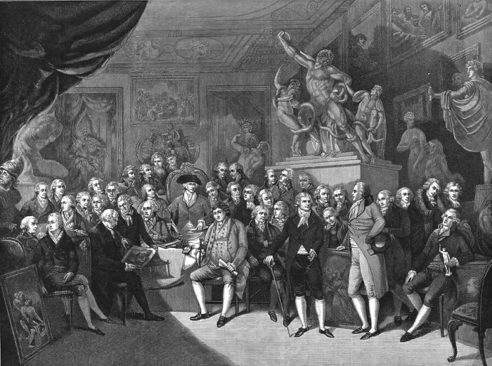 Framed Print : The Royal Academicians assembled in the council room, Somerset House 1793, 1886. Creator: Unknown Framed Print : The Royal Academicians assembled in the council room, Somerset House 1793, 1886. Creator: Unknown