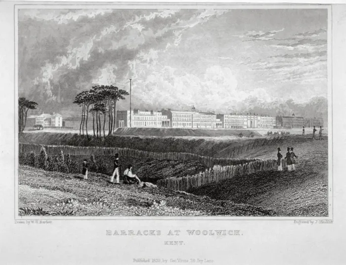 Framed Print : Royal Artillery Barracks, Woolwich, Kent, 1829. Artist: J Hinchcliff Framed Print : Royal Artillery Barracks, Woolwich, Kent, 1829. Artist: J Hinchcliff