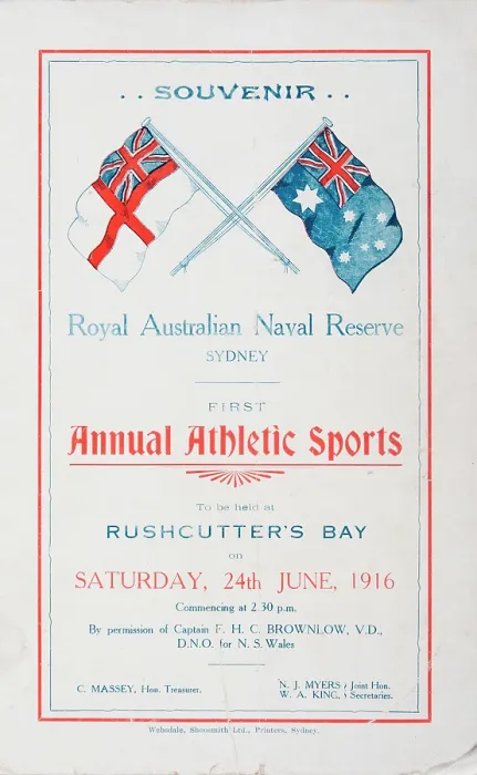 Framed Print : Royal Australian Naval Reserve First Annual Athletics Sports Souvenir Programme, Rushcutters...1916. Creator: Murphy Framed Print : Royal Australian Naval Reserve First Annual Athletics Sports Souvenir Programme, Rushcutters...1916. Creator: Murphy
