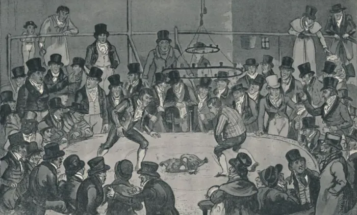 Framed Print : At the Royal Cockpit, 1821, (1920). Artists: Isaac Robert Cruikshank, George Cruikshank Framed Print : At the Royal Cockpit, 1821, (1920). Artists: Isaac Robert Cruikshank, George Cruikshank