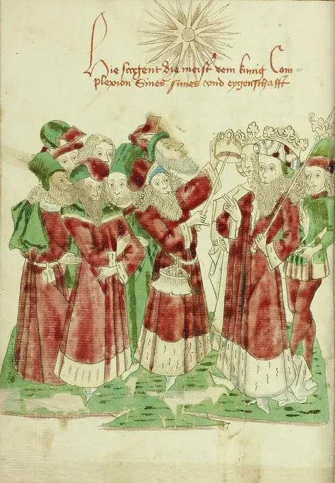 Framed Print : The Royal Couple with Astrologists; Barlaam und Josaphat, 1469. Creators: Hans Schilling, Diebolt Lauber Framed Print : The Royal Couple with Astrologists; Barlaam und Josaphat, 1469. Creators: Hans Schilling, Diebolt Lauber