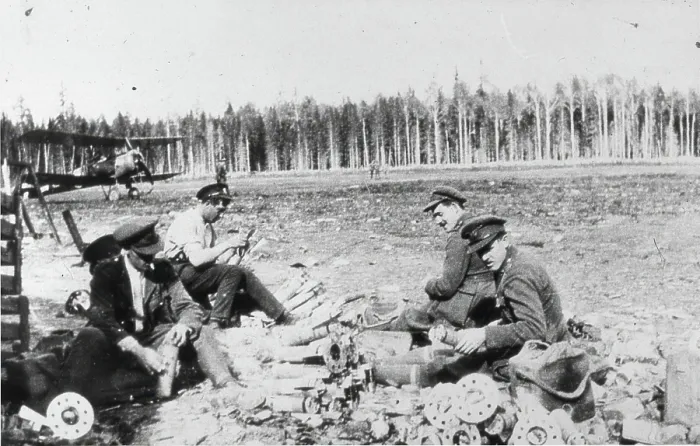 Framed Print : Royal Engineers Special Brigade officers and Thomas Davies servant assembling M bombs... 1919. Creator: Unknown Framed Print : Royal Engineers Special Brigade officers and Thomas Davies servant assembling M bombs... 1919. Creator: Unknown