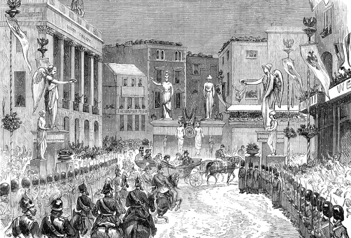 Framed Print : The Royal Entry into London: the procession at the foot of Regent-Street, 1874. Creator: Unknown Framed Print : The Royal Entry into London: the procession at the foot of Regent-Street, 1874. Creator: Unknown