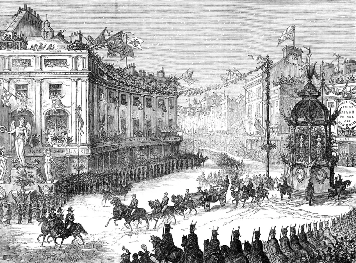 Framed Print : The Royal Entry into London: the procession in Oxford-Circus, 1874. Creator: Unknown Framed Print : The Royal Entry into London: the procession in Oxford-Circus, 1874. Creator: Unknown