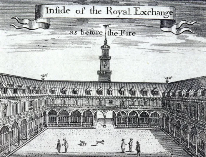 Framed Print : Royal Exchange (1st) interior, London, 1739. Artist: George Vertue Framed Print : Royal Exchange (1st) interior, London, 1739. Artist: George Vertue