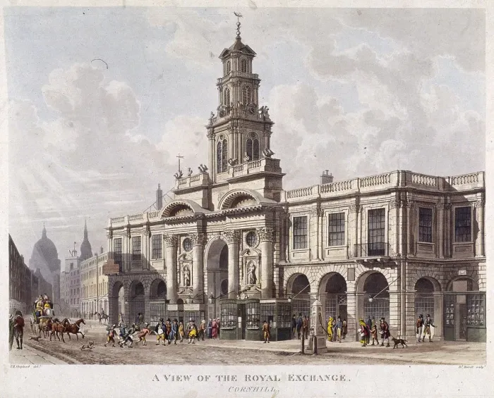 Framed Print : Royal Exchange (2nd) exterior, London, 1816. Artist: Daniel Havell Framed Print : Royal Exchange (2nd) exterior, London, 1816. Artist: Daniel Havell