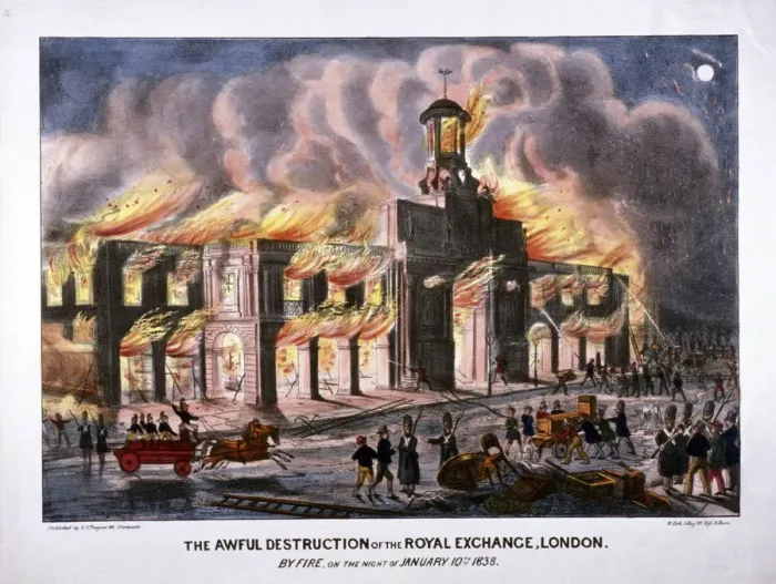 Framed Print : Royal Exchange (2nd) fire, London, 1838. Artist: W Clerk Framed Print : Royal Exchange (2nd) fire, London, 1838. Artist: W Clerk