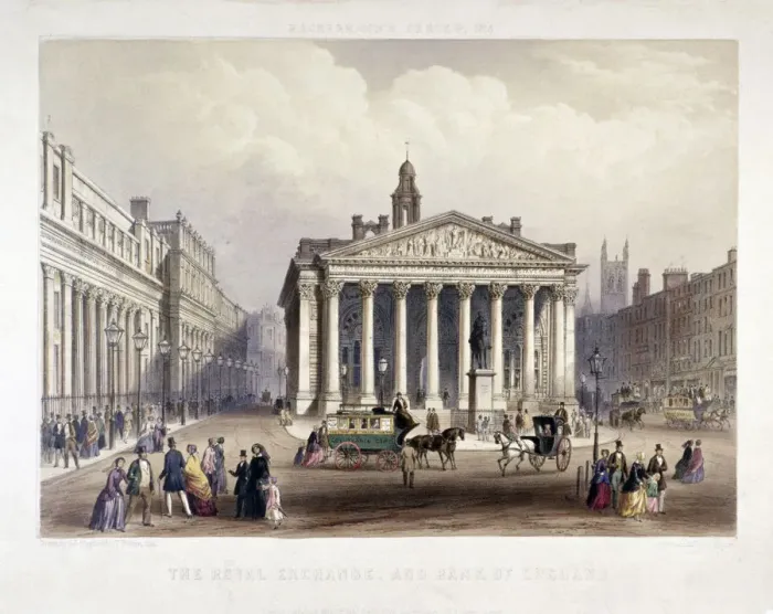Framed Print : Royal Exchange and the Bank of England on the left, London, 1851. Artist: Thomas Picken Framed Print : Royal Exchange and the Bank of England on the left, London, 1851. Artist: Thomas Picken