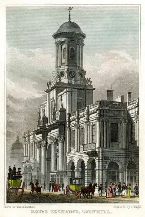 Framed Print : Royal Exchange, Cornhill, City of London, 1829. Artist: J Tingle Framed Print : Royal Exchange, Cornhill, City of London, 1829. Artist: J Tingle