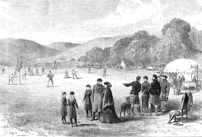 Framed Print : The Royal Family in the Highlands: cricket-match at Balmoral - Balmoral against Abergeldie, 1881. Creator: Unknown Framed Print : The Royal Family in the Highlands: cricket-match at Balmoral - Balmoral against Abergeldie, 1881. Creator: Unknown