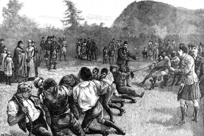 Framed Print : The Royal Family in the Highlands; Tug of War - late 19th century, (1900) Framed Print : The Royal Family in the Highlands; Tug of War - late 19th century, (1900)