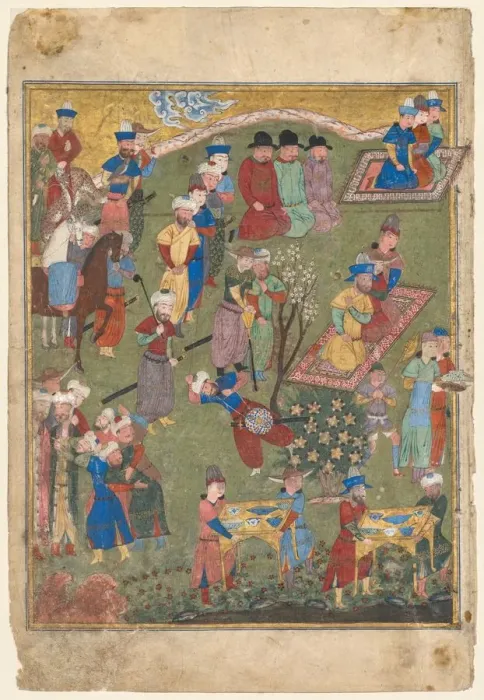 Framed Print : Royal Feast in a Garden (recto) from the double-page frontispiece of a Shahnama Framed Print : Royal Feast in a Garden (recto) from the double-page frontispiece of a Shahnama