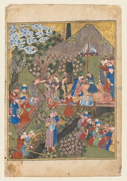 Royal Feast in a Garden, verso of right folio from the double-page frontispiece