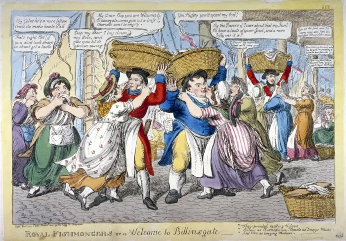 Framed Print : Royal fishmongers, or a welcome to Billingsgate, 1816. Artist: C Williams Framed Print : Royal fishmongers, or a welcome to Billingsgate, 1816. Artist: C Williams