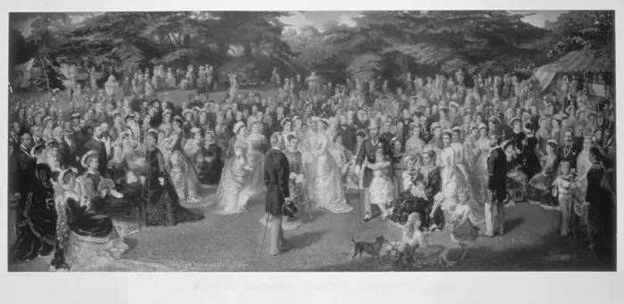 Framed Print : Royal garden party at Chiswick House, Hounslow, London, c1875 Framed Print : Royal garden party at Chiswick House, Hounslow, London, c1875