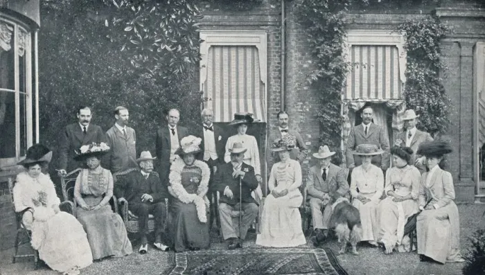 Framed Print : The Royal house party at The Grove, Watford, Lord Clarendons residence, in July, 1909 (1911). Artist: Frederick Downer & Sons Framed Print : The Royal house party at The Grove, Watford, Lord Clarendons residence, in July, 1909 (1911). Artist: Frederick Downer & Sons