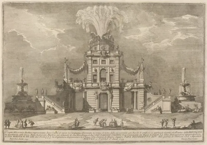 Framed Print : A Royal Hunt Casino in the Countryside, for the Chinea'Festival, 1755 Framed Print : A Royal Hunt Casino in the Countryside, for the Chinea'Festival, 1755