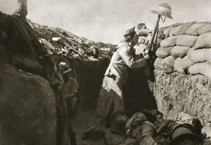 Framed Print : A Royal Irish Fusilier teases a Turkish sniper, Gallipoli, Turkey, World War I, c1915-c1916 Framed Print : A Royal Irish Fusilier teases a Turkish sniper, Gallipoli, Turkey, World War I, c1915-c1916