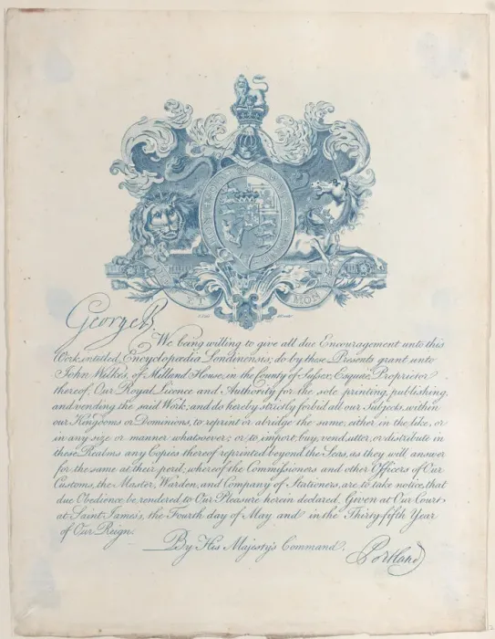 Framed Print : Royal Licence and Copyright for Encyclopaedia Londinesis, 19th century. 19th century. Creator: Anon Framed Print : Royal Licence and Copyright for Encyclopaedia Londinesis, 19th century. 19th century. Creator: Anon