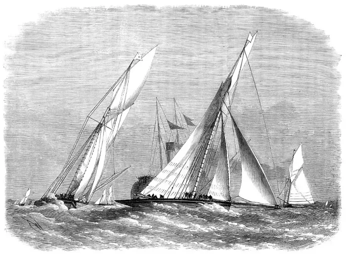 Framed Print : Royal London Yacht Club match - the Sphinx and Volante rounding at Southend, 1869. Creator: Unknown Framed Print : Royal London Yacht Club match - the Sphinx and Volante rounding at Southend, 1869. Creator: Unknown
