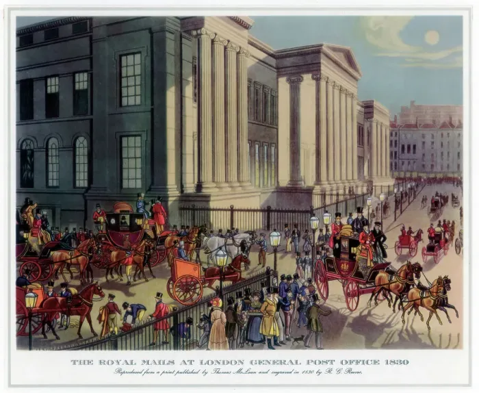Framed Print : The Royal Mails at London General Post Office, 1830. Artist: R Reeves Framed Print : The Royal Mails at London General Post Office, 1830. Artist: R Reeves