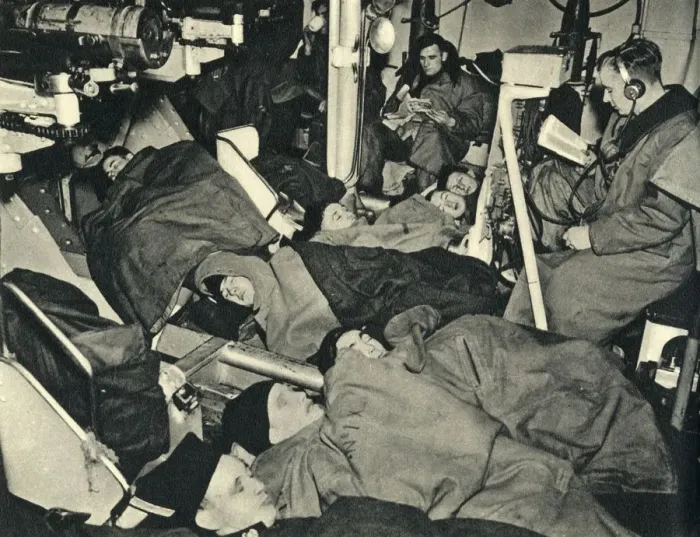 Framed Print : Royal Marines sleeping in the gunhouse of a warship, World War II, c1939-c1943 (1944) Framed Print : Royal Marines sleeping in the gunhouse of a warship, World War II, c1939-c1943 (1944)