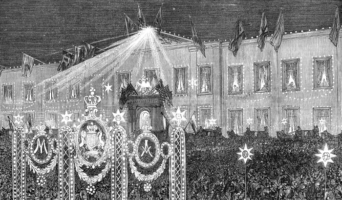 Framed Print : Royal Marriage Festivities at Moscow: ball and illumination at the Governor's Palace, 1874. Creator: Unknown Framed Print : Royal Marriage Festivities at Moscow: ball and illumination at the Governor's Palace, 1874. Creator: Unknown