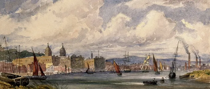 Framed Print : Royal Naval Hospital Greenwich, viewed from afar with many ships in the foreground. Creator: Unknown Framed Print : Royal Naval Hospital Greenwich, viewed from afar with many ships in the foreground. Creator: Unknown