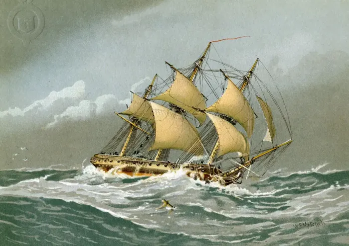 Framed Print : A Royal Navy 28 gun frigate, c1794 (c1890-c1893). Artist: William Frederick Mitchell Framed Print : A Royal Navy 28 gun frigate, c1794 (c1890-c1893). Artist: William Frederick Mitchell