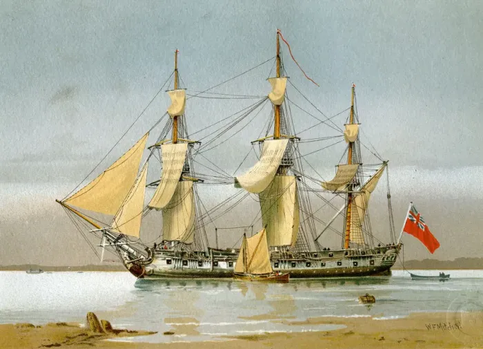 Framed Print : A Royal Navy 42 gun frigate, c1780 (c1890-c1893). Artist: William Frederick Mitchell Framed Print : A Royal Navy 42 gun frigate, c1780 (c1890-c1893). Artist: William Frederick Mitchell