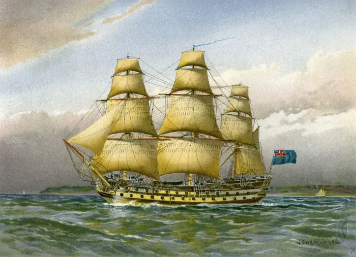 Framed Print : Royal Navy battle ship, c1760 (c1890-c1893) Framed Print : Royal Navy battle ship, c1760 (c1890-c1893)