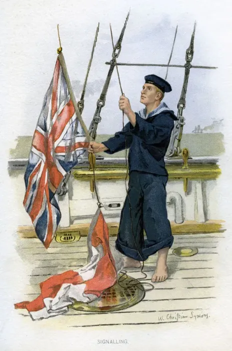 Framed Print : Royal Navy sailor signalling, c1890-c1893. Artist: William Christian Symons Framed Print : Royal Navy sailor signalling, c1890-c1893. Artist: William Christian Symons
