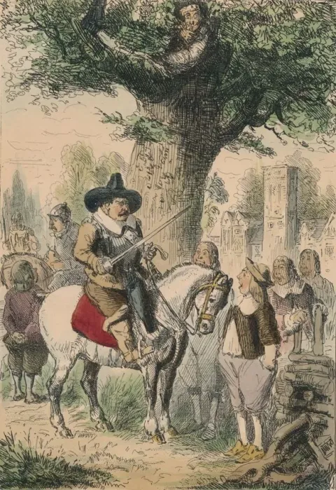 Framed Print : The Royal Oak, the Penderell Family have no idea where Charles is!!!, 1850. Artist: John Leech Framed Print : The Royal Oak, the Penderell Family have no idea where Charles is!!!, 1850. Artist: John Leech