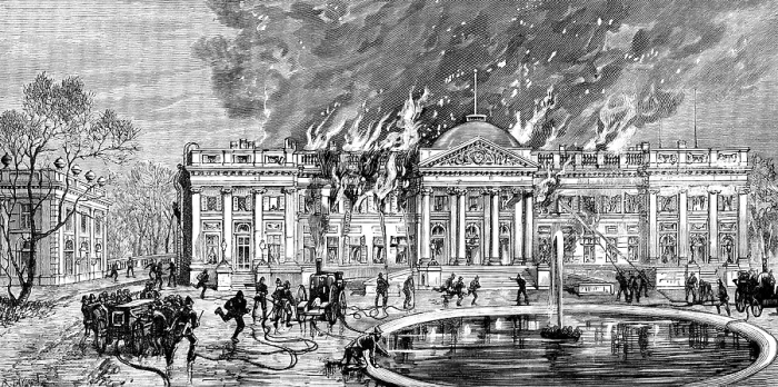 Framed Print : The Royal Palace of Laeken, Brussels, destroyed by fire, 1890. Creator: R. Taylor Framed Print : The Royal Palace of Laeken, Brussels, destroyed by fire, 1890. Creator: R. Taylor