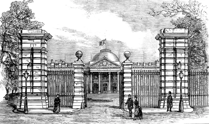 Framed Print : The Royal Palace of Laeken, Brussels, destroyed by fire: entrance to the Palace, 1890. Creator: Unknown Framed Print : The Royal Palace of Laeken, Brussels, destroyed by fire: entrance to the Palace, 1890. Creator: Unknown