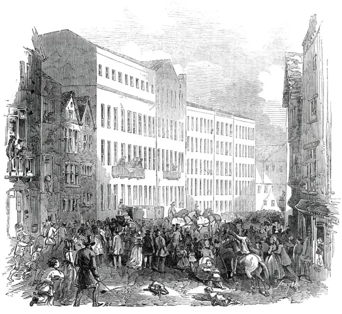 Framed Print : The Royal Party changing horses, Die Ziel, Frankfurt, 1845. Creator: Unknown Framed Print : The Royal Party changing horses, Die Ziel, Frankfurt, 1845. Creator: Unknown
