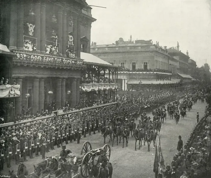 Framed Print : The Royal Procession: Aides-De-Camp Passing the United Service Club, (c1897) Framed Print : The Royal Procession: Aides-De-Camp Passing the United Service Club, (c1897)