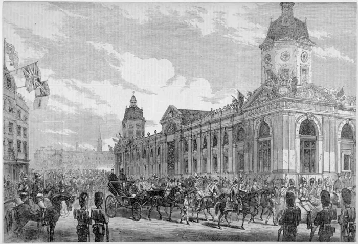 Framed Print : Royal procession passing Smithfield Market, City of London, 6th November 1869 Framed Print : Royal procession passing Smithfield Market, City of London, 6th November 1869