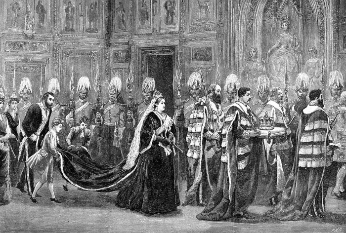 Framed Print : The royal procession in Westminster Palace on the way to the House of Lords, 1886, (1900) Framed Print : The royal procession in Westminster Palace on the way to the House of Lords, 1886, (1900)