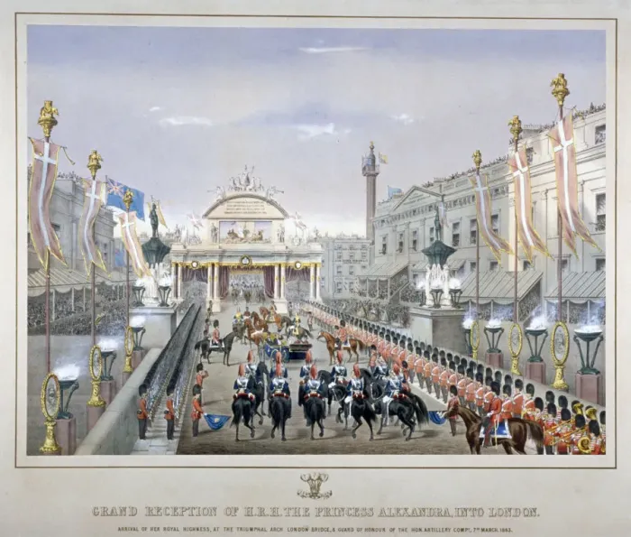Framed Print : Royal reception on London Bridge, 1863. Artist Framed Print : Royal reception on London Bridge, 1863. Artist