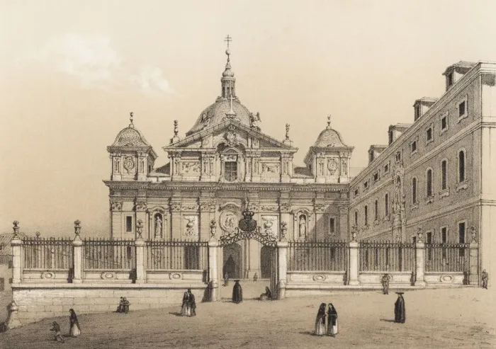 Framed Print : Royal Salesas Convent, founded in 1748 by Queen Dona Barbara de Braganza, engraving, 1870 Framed Print : Royal Salesas Convent, founded in 1748 by Queen Dona Barbara de Braganza, engraving, 1870