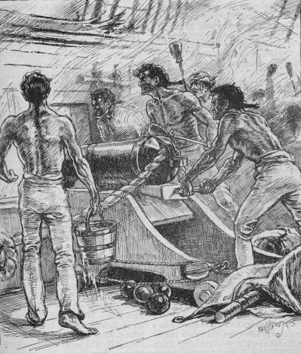 Framed Print : The Royal Sovereigns Stuck To Their Guns, and Fought Them Like Fiends, 1902. Artist: Paul Hardy Framed Print : The Royal Sovereigns Stuck To Their Guns, and Fought Them Like Fiends, 1902. Artist: Paul Hardy