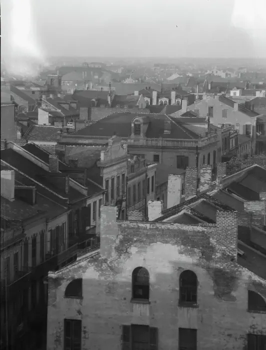 Framed Print : Royal Street roofs and gable ends, New Orleans, between 1920 and 1926. Creator: Arnold Genthe Framed Print : Royal Street roofs and gable ends, New Orleans, between 1920 and 1926. Creator: Arnold Genthe