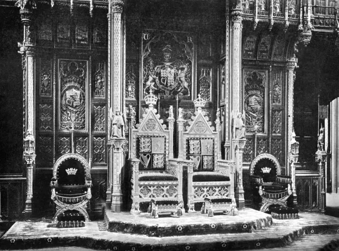 Framed Print : The Royal Throne, House of Lords, Westminster, c1905. Artist: John Benjamin Stone Framed Print : The Royal Throne, House of Lords, Westminster, c1905. Artist: John Benjamin Stone