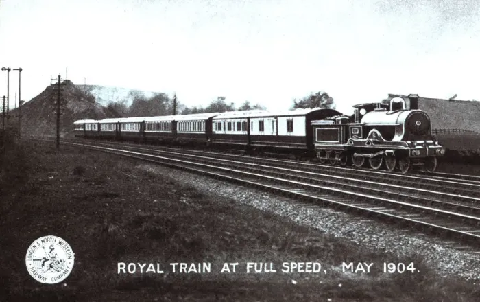 Framed Print : Royal train travelling at high speed in May 1904. Rail Way Company, London & North Western Framed Print : Royal train travelling at high speed in May 1904. Rail Way Company, London & North Western