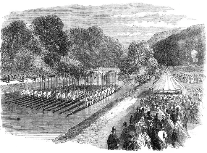 Framed Print : The Royal Visit to Cambridge: procession on the Cam in honour of the Prince and Princess... 1864. Creator: Unknown Framed Print : The Royal Visit to Cambridge: procession on the Cam in honour of the Prince and Princess... 1864. Creator: Unknown